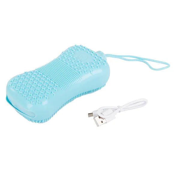 Szilikon elektromos test- és hátkefe masszírozó, USB-s, vízálló, 14×7 cm