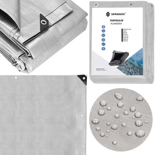 Springos® vízálló takaróponyva 4x4m szürke 210gsm uv védelemmel