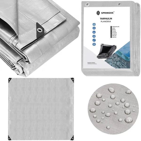 Springos® vízálló takaróponyva 4x4m szürke 210gsm uv védelemmel