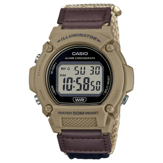 Casio W-219HB-5A férfi digitális karóra, barna szíj, WR50