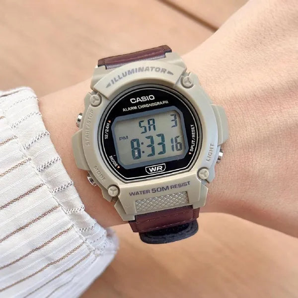 Casio W-219HB-5A férfi digitális karóra, barna szíj, WR50