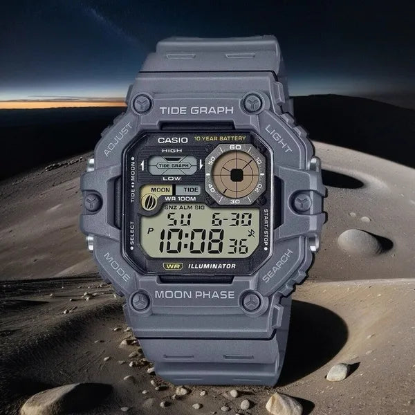 Casio WS-1700H-8AV férfi digitális holdfázis óra, WR100, szürke