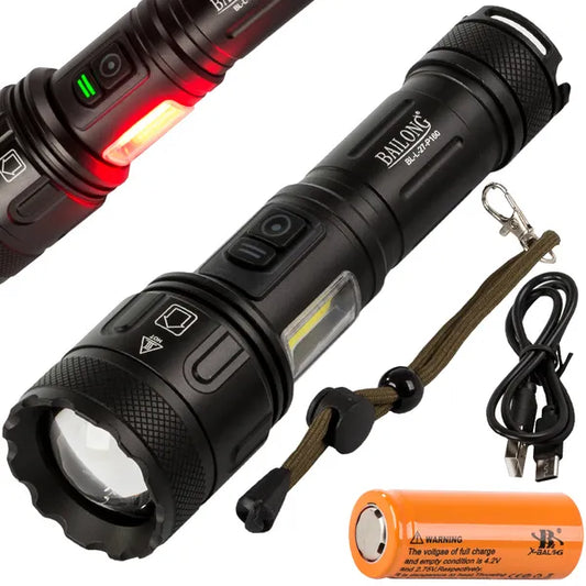 Bailong L-27 taktikai zseblámpa CREE XHP160 LED, zoom, power bank, IPX5
