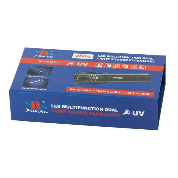 Bailong BL-UV-395 taktikai UV zseblámpa, XM-L2 LED, 300 m, zoom, IPX4