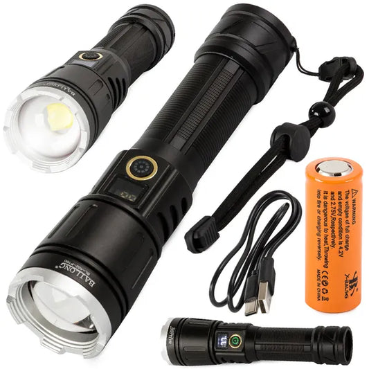 Taktikai LED zseblámpa XHP160 zoommal, power bank, IPX5, 1000 m