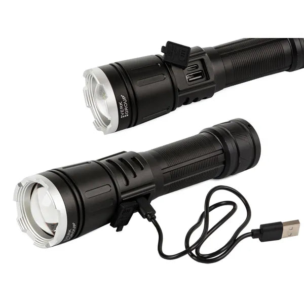 Taktikai LED zseblámpa XHP160 zoommal, power bank, IPX5, 1000 m