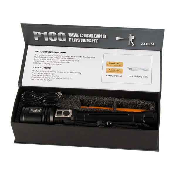 Bailong P221 taktikai zseblámpa CREE XHP160 LED, 1000 m, USB-C power bank