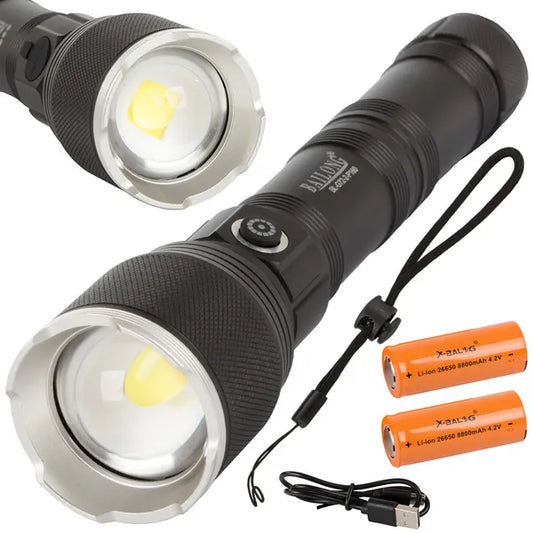 Akkumulátoros taktikai LED zseblámpa XHP160, 1000 m hatótáv, zoom, IPX5