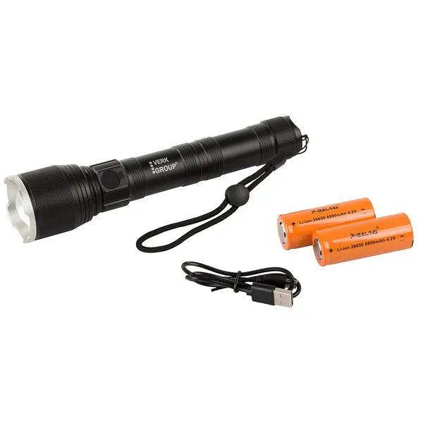 Akkumulátoros taktikai LED zseblámpa XHP160, 1000 m hatótáv, zoom, IPX5