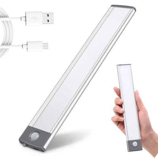 USB mozgás- és fényérzékelős, mágneses LED szekrénylámpa, 23 cm, újratölthető