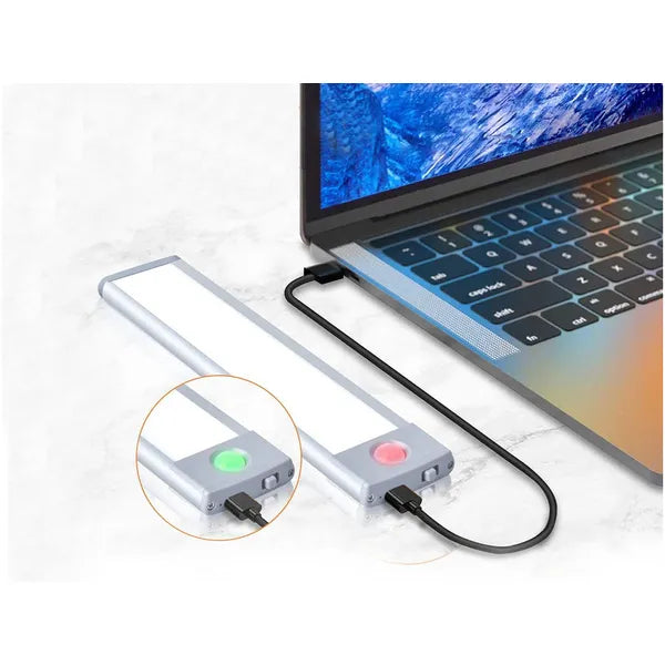USB mozgás- és fényérzékelős, mágneses LED szekrénylámpa, 23 cm, újratölthető