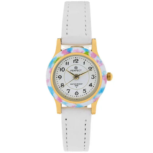 Lányka quartz karóra, fehér-arany, 24 mm, WR30, elsőáldozási díszdoboz