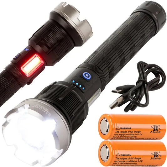 Taktikai LED zseblámpa XHP90, 1000 m hatótáv, 2×26650 akkumulátor, IPX5