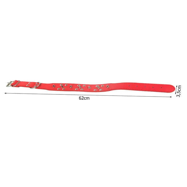 Szegecses állítható kutya nyakörv, ökobőr, XL (43–53 cm, 62×3,5 cm)