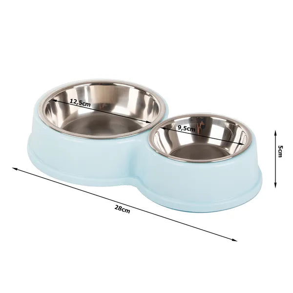 Kéttálkás fém etetőtál kutyáknak/macskáknak 120+350 ml, csúszásmentes