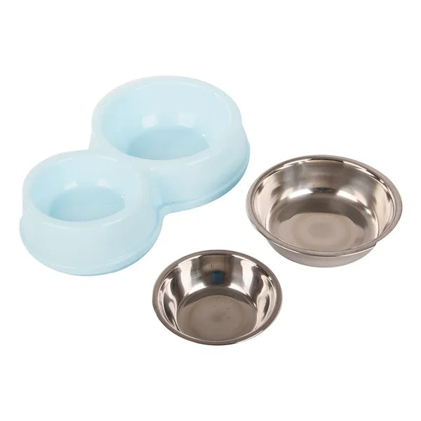 Kéttálkás fém etetőtál kutyáknak/macskáknak 120+350 ml, csúszásmentes