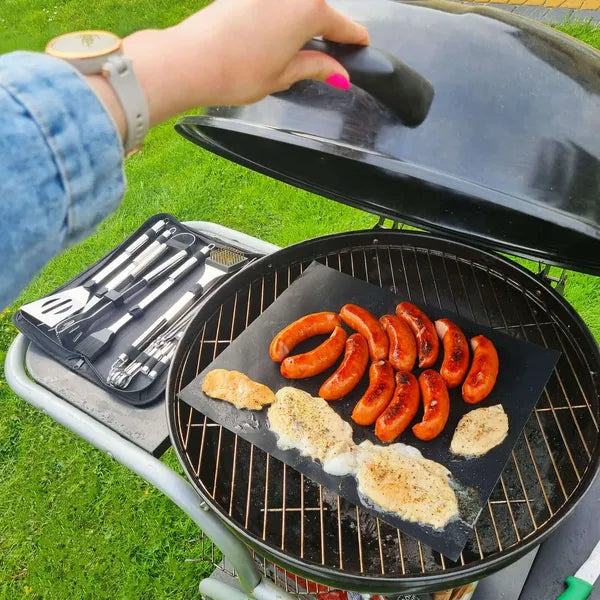 20 részes rozsdamentes acél grill eszközkészlet hordtáskával, ezüst