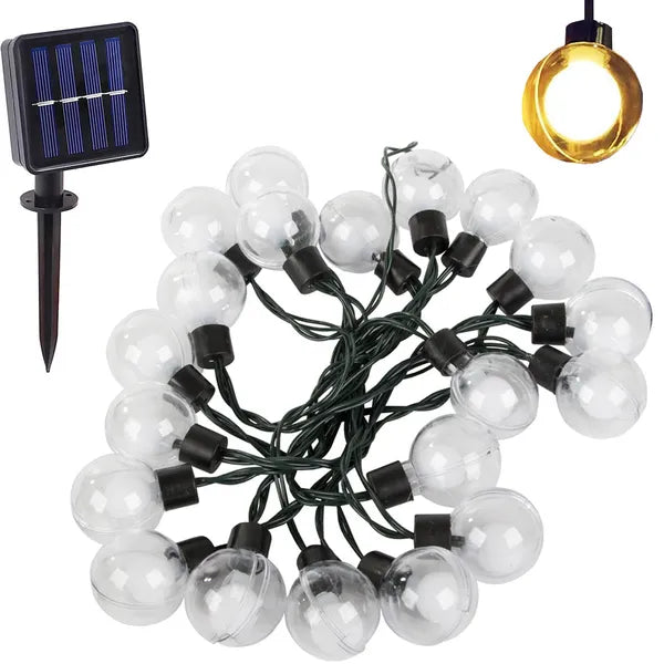 Napelemes kültéri fényfüzér 20 melegfehér LED-del, 3,8 m, 8 mód, IP44