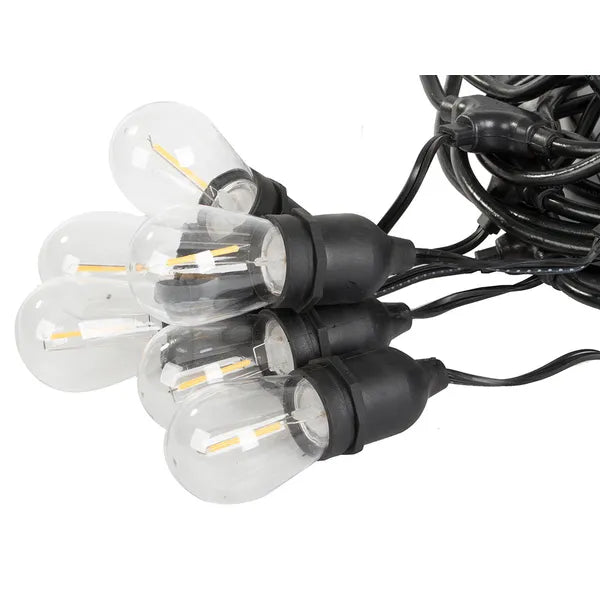 LED fényfüzér, 10 m, 10×E27 izzó, meleg fehér, IP44, kültéri