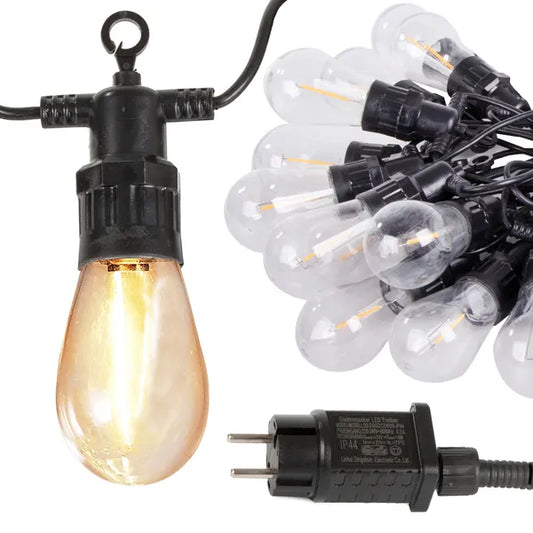 Kerti fényfüzér, 15 LED izzó, meleg fehér, IP44, 15 m