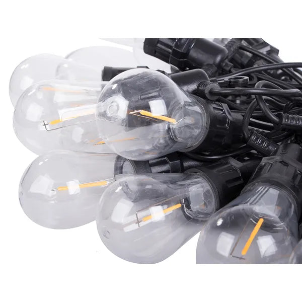 Kerti fényfüzér, 15 LED izzó, meleg fehér, IP44, 15 m