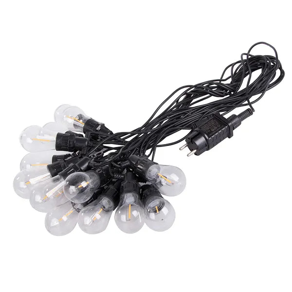 Kerti fényfüzér, 15 LED izzó, meleg fehér, IP44, 15 m