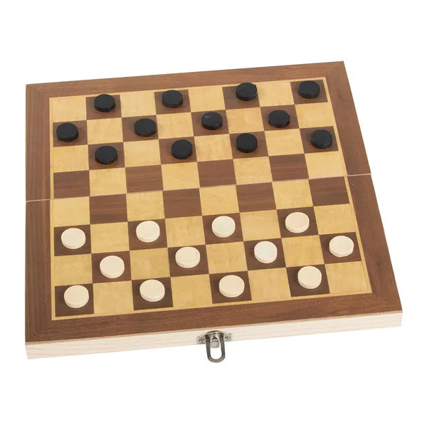 3 az 1-ben nagy fa társasjáték készlet: sakk, dáma, triktrak, 29,5×29,5 cm