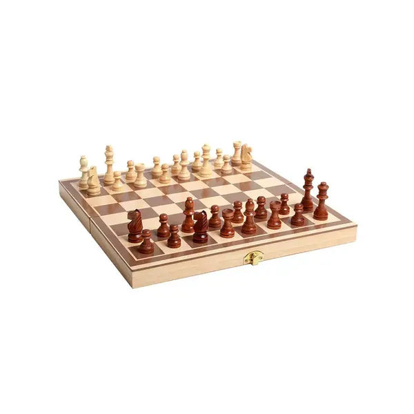 3 az 1-ben nagy fa társasjáték készlet: sakk, dáma, triktrak, 29,5×29,5 cm