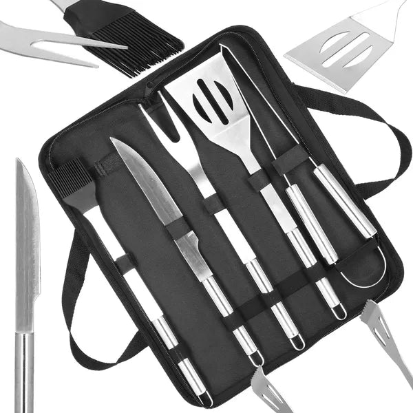 5 részes rozsdamentes acél grill eszközkészlet tokban