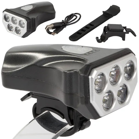 Első kerékpár lámpa 5 LED, USB-tölthető, IPX4 vízálló