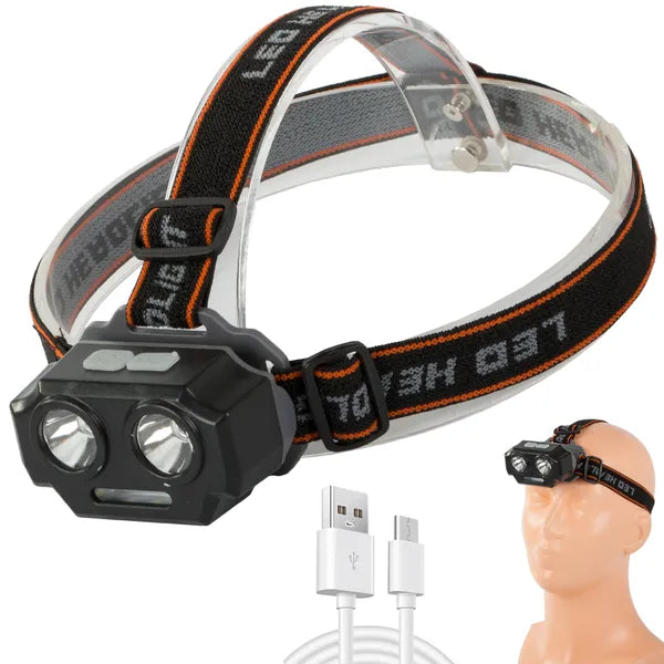 Akkumulátoros LED fejlámpa 2×XHP30 + 3×SMD, 500 m hatótáv, IPX4