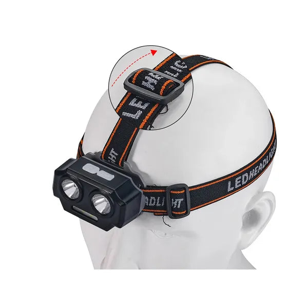 Akkumulátoros LED fejlámpa 2×XHP30 + 3×SMD, 500 m hatótáv, IPX4