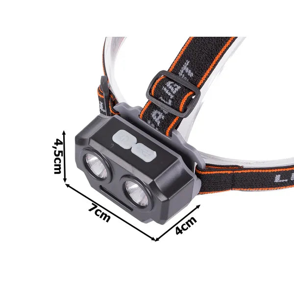 Akkumulátoros LED fejlámpa 2×XHP30 + 3×SMD, 500 m hatótáv, IPX4