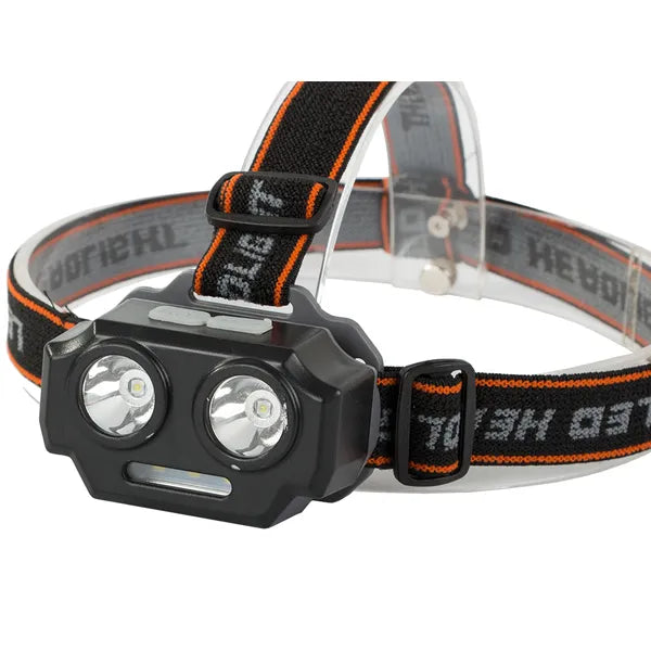 Akkumulátoros LED fejlámpa 2×XHP30 + 3×SMD, 500 m hatótáv, IPX4