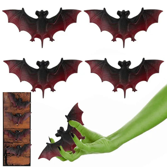 Halloween gumi denevér dekoráció 10 cm, fekete-barna, 4 db