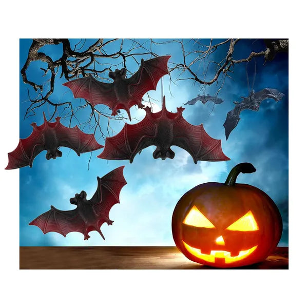 Halloween gumi denevér dekoráció 10 cm, fekete-barna, 4 db