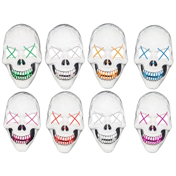 LED koponya maszk Halloween jelmezhez, 3 világítási mód, univerzális méret