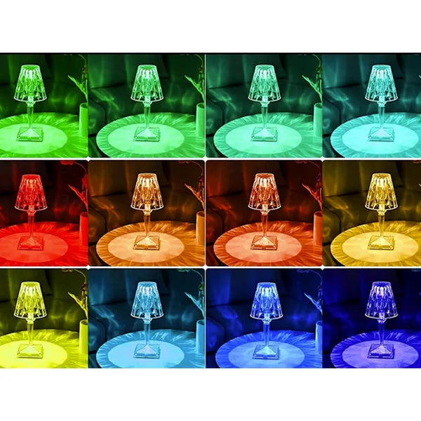 RGB LED kristály asztali lámpa, akkumulátoros, távirányító, USB-C