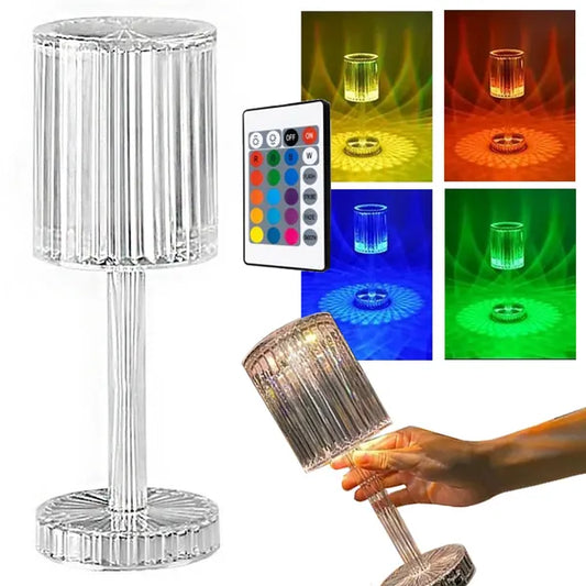 LED kristályhatású asztali lámpa, RGB színváltós, USB-C, távirányító