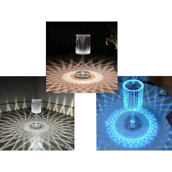 LED kristályhatású asztali lámpa, RGB színváltós, USB-C, távirányító
