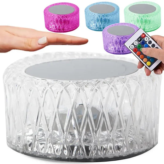 Kristályhatású LED RGB asztali lámpa, USB-töltés, távirányítóval