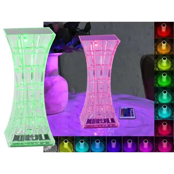 Kristályhatású RGB LED asztali éjjeli lámpa USB-C tölthető, távirányítóval