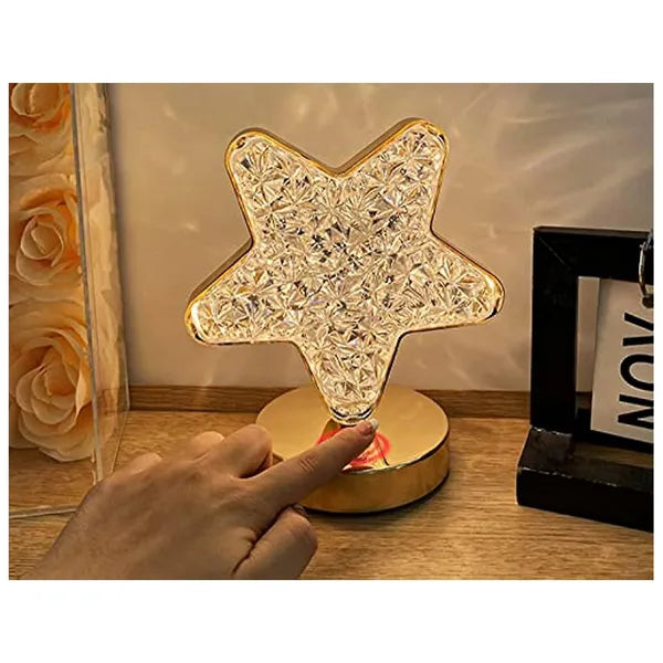 Csillag alakú kristály éjjeli lámpa RGB LED-del, USB-s akkumulátor