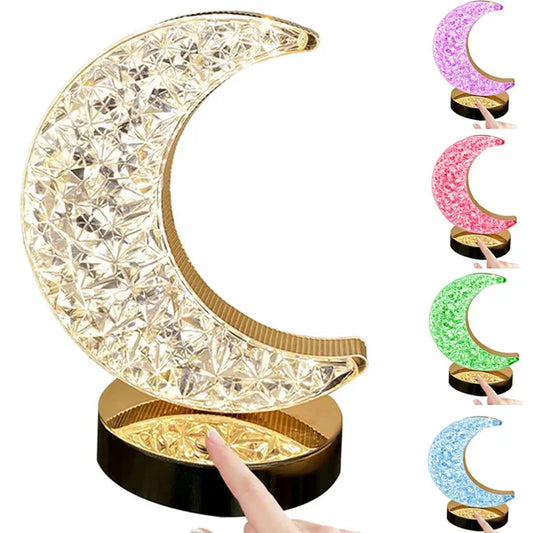 Kristály hold asztali lámpa RGB LED, USB-C tölthető 18 cm