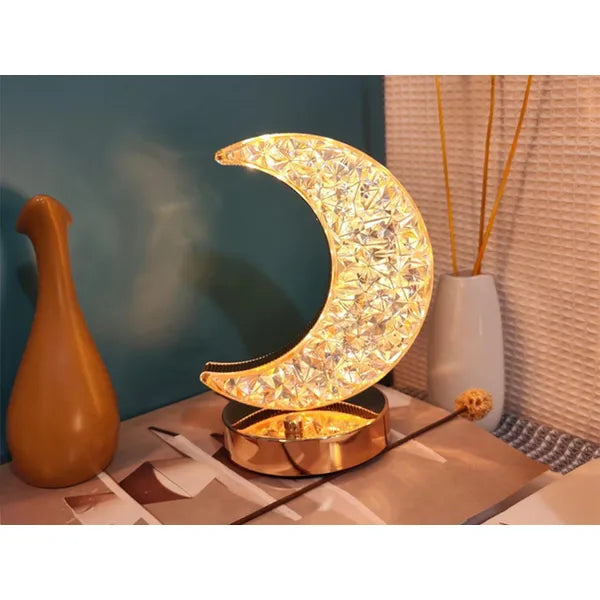 Kristály hold asztali lámpa RGB LED, USB-C tölthető 18 cm