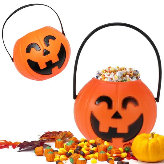 Halloween tök alakú cukorgyűjtő vödör 15×13 cm, narancssárga
