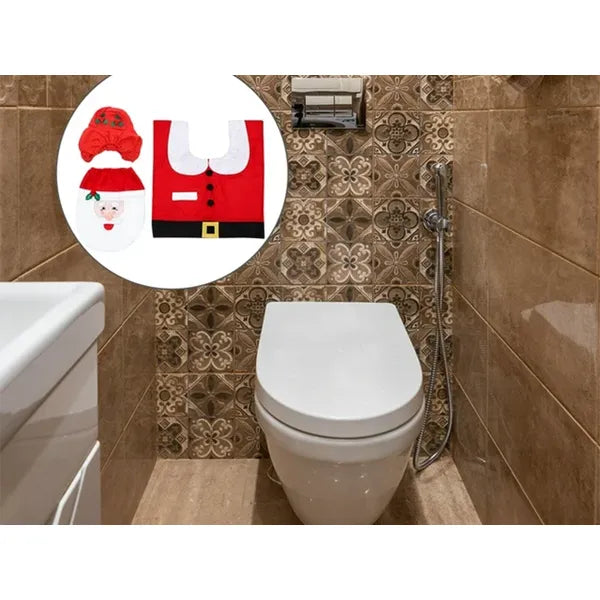 Karácsonyi 3 részes fürdőszobai szett – WC ülőke huzat, szőnyeg, tartályhuzat