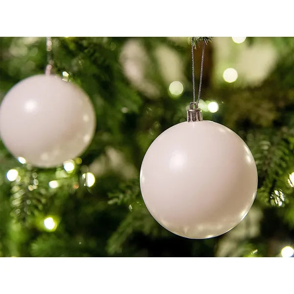 Fehér műanyag karácsonyfadísz gömb készlet, 8 cm, 20 db (10 matt, 10 csillám)