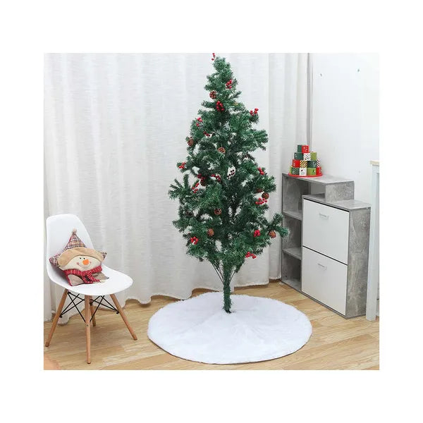Kerek fehér műszőr karácsonyfa szőnyeg 90 cm, szalaggal