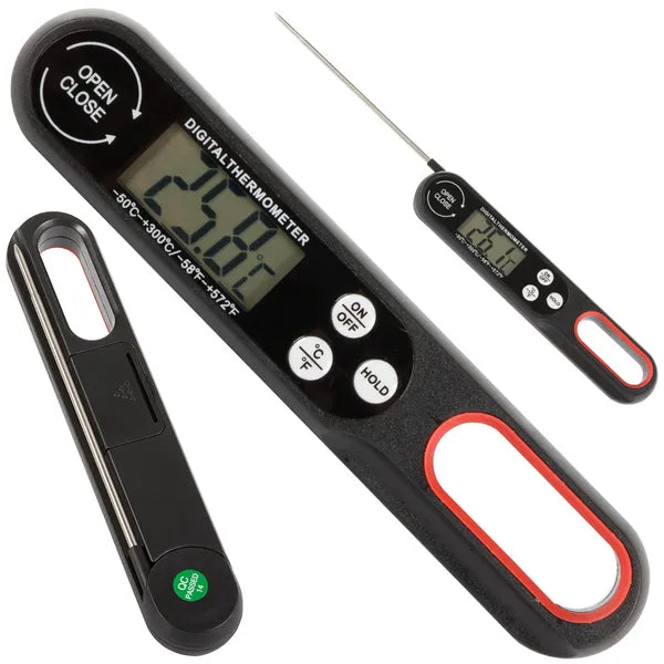 Digitális LCD maghőmérő, behajtható inox szonda, -50–300 °C, fekete
